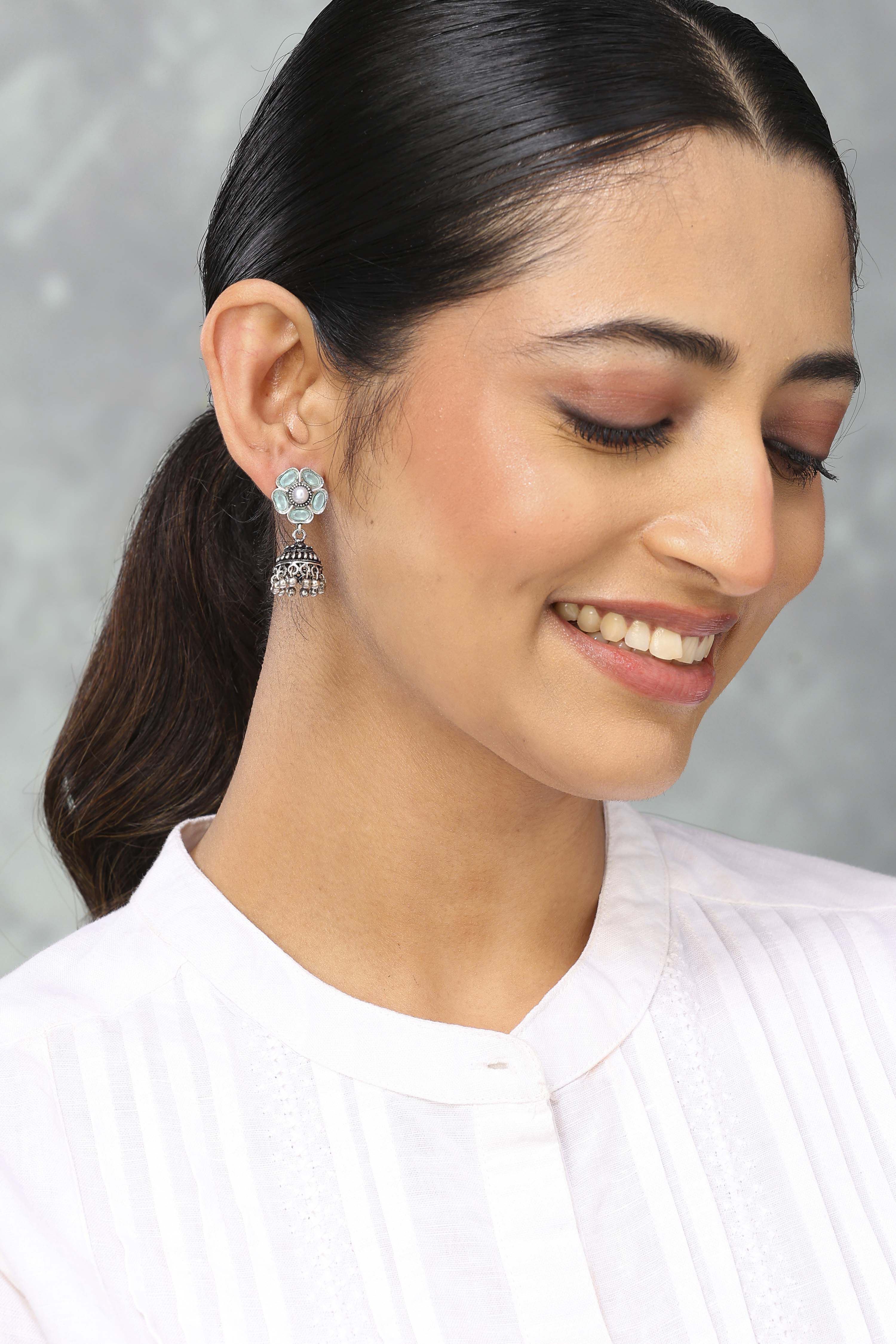 Light Blue Brass Jhumka image number 3
