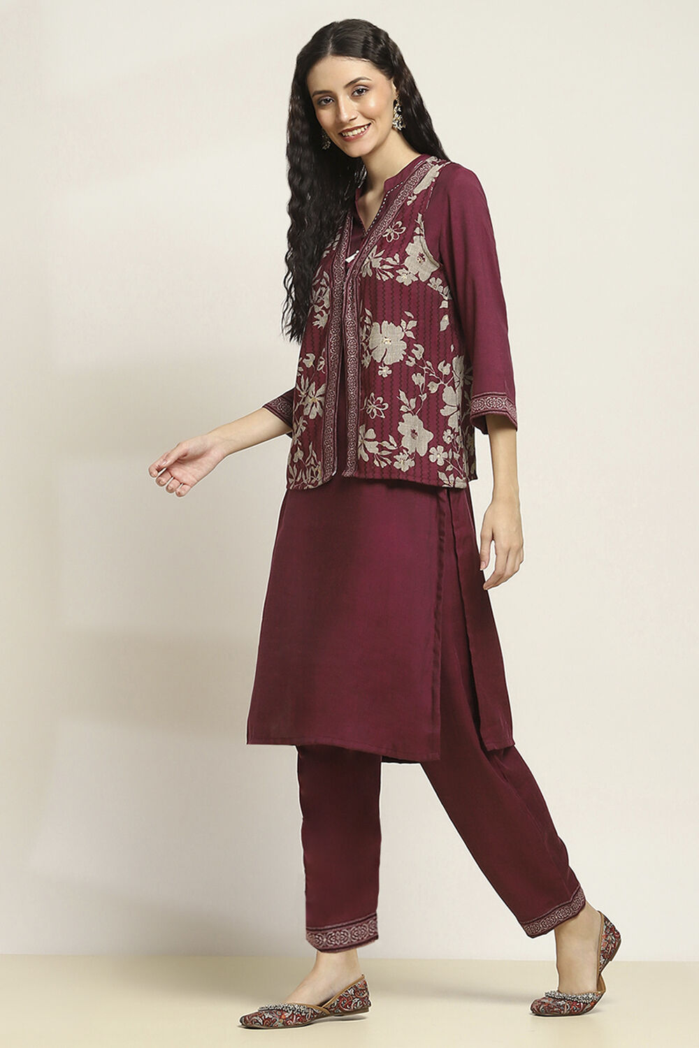 Black Viscose Blend Printed Straight Kurta Pants Set image number 3