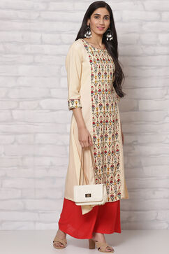 Cream LIVA A Line Kurta image number 5