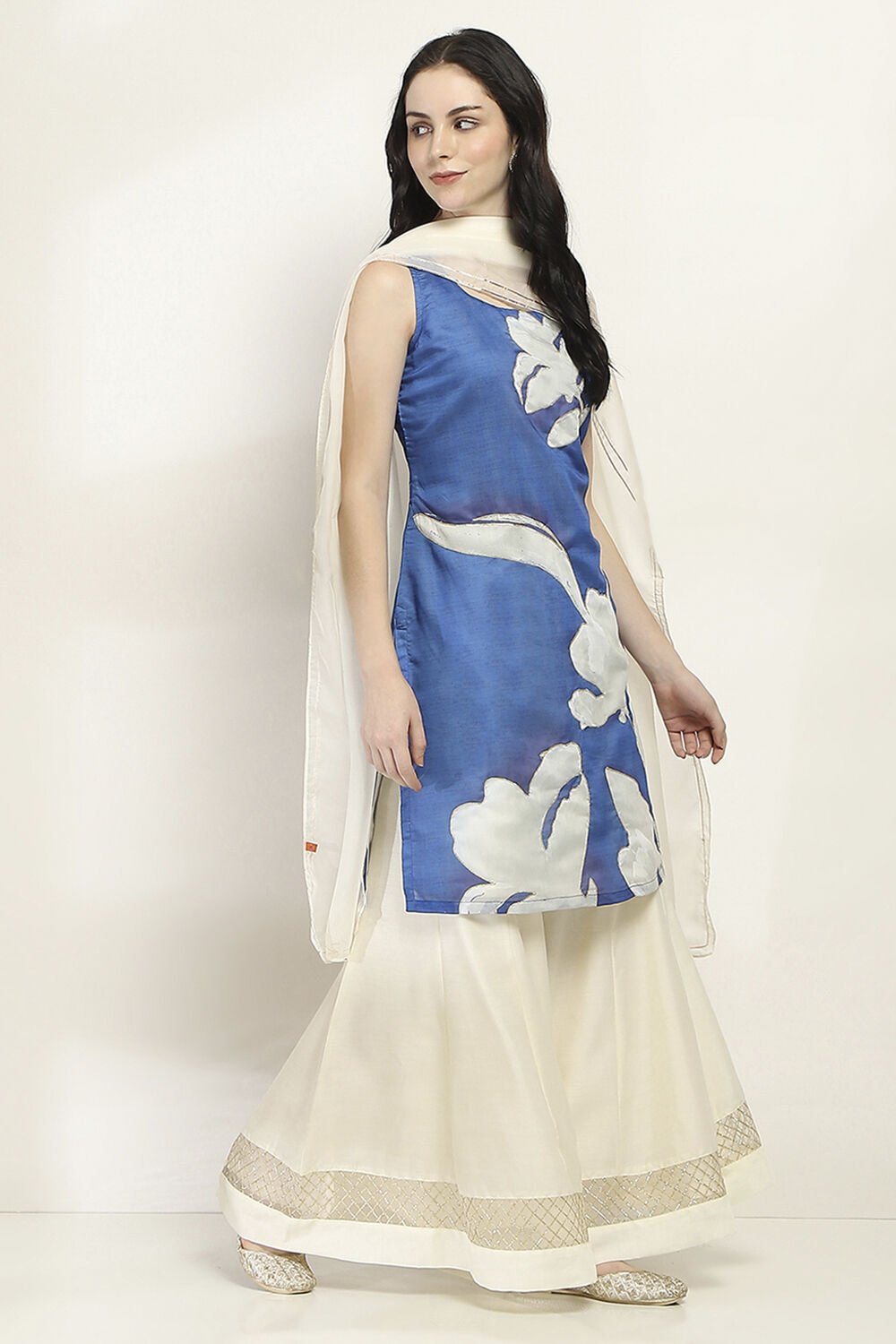 Blue Viscose Blend Straight SET image number 5