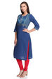 Dark Blue Straight Cotton Kurta image number 3
