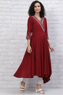 Red LIVA Anarkali Dress image number 3