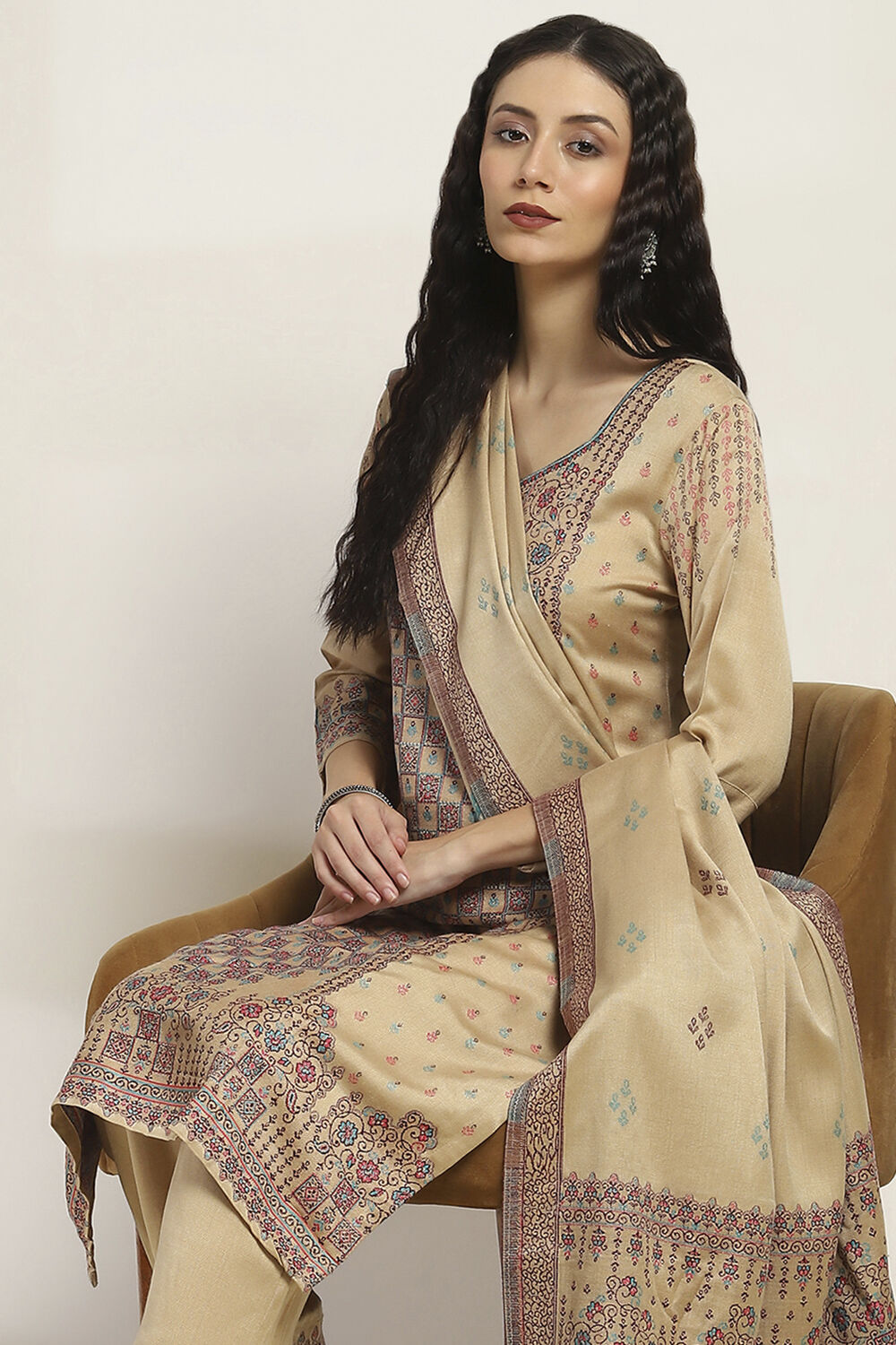 Sand Yellow Art Silk Straight Suit Set image number 7