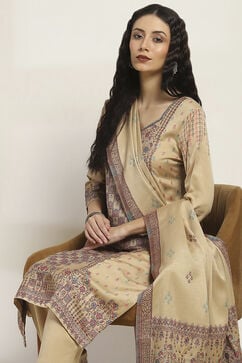 Sand Yellow Art Silk Straight Suit Set image number 7