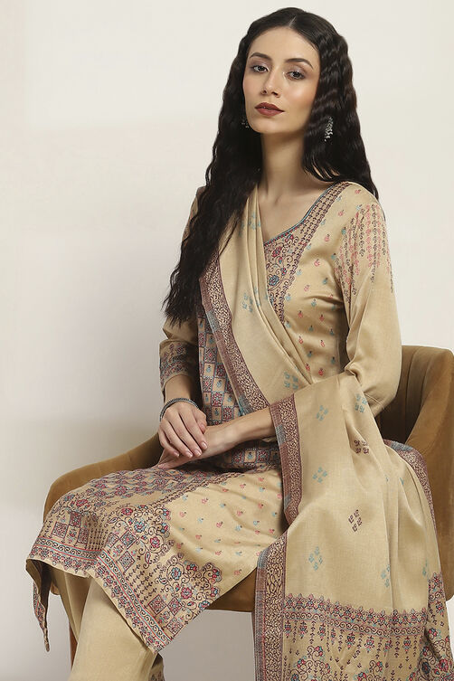 Sand Yellow Art Silk Straight Suit Set image number 7