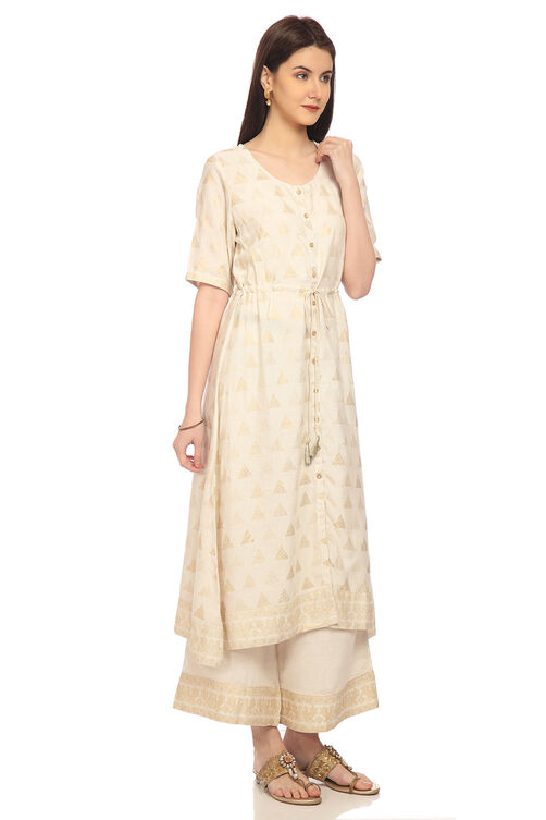 Ecru Flared Viscose Dress image number 3