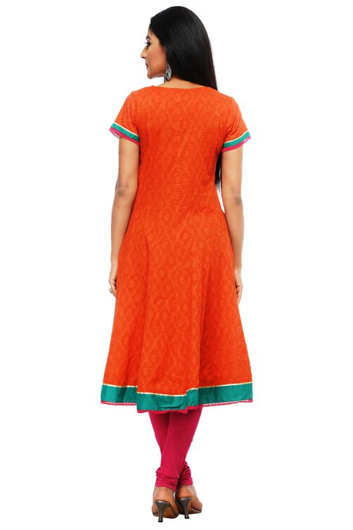 Orange Cotton Anarkali Kurta image number 3