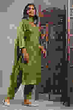 Green Viscose Rayon Printed Straight Suit Set image number 6