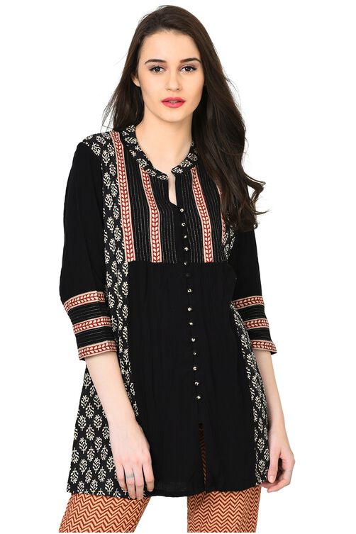 Rangriti Black Asymmetric Viscose Indie Top image number 2
