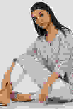 White and Teal Printed Straight Kurta image number 0