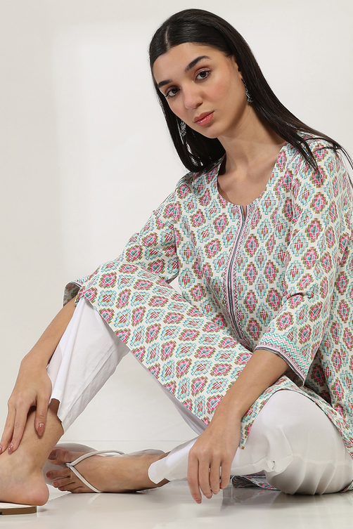 Blue Printed Straight Kurta image number 0