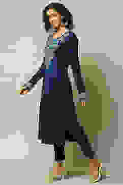 Cobalt Blue Acrylic Straight Solid Kurta image number 2