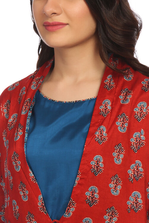 Teal Blue Flared Viscose Jacket image number 1
