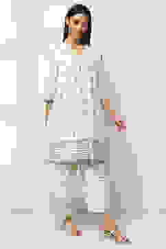 Off-White Cotton Printed A-Line Kurta Set image number 5