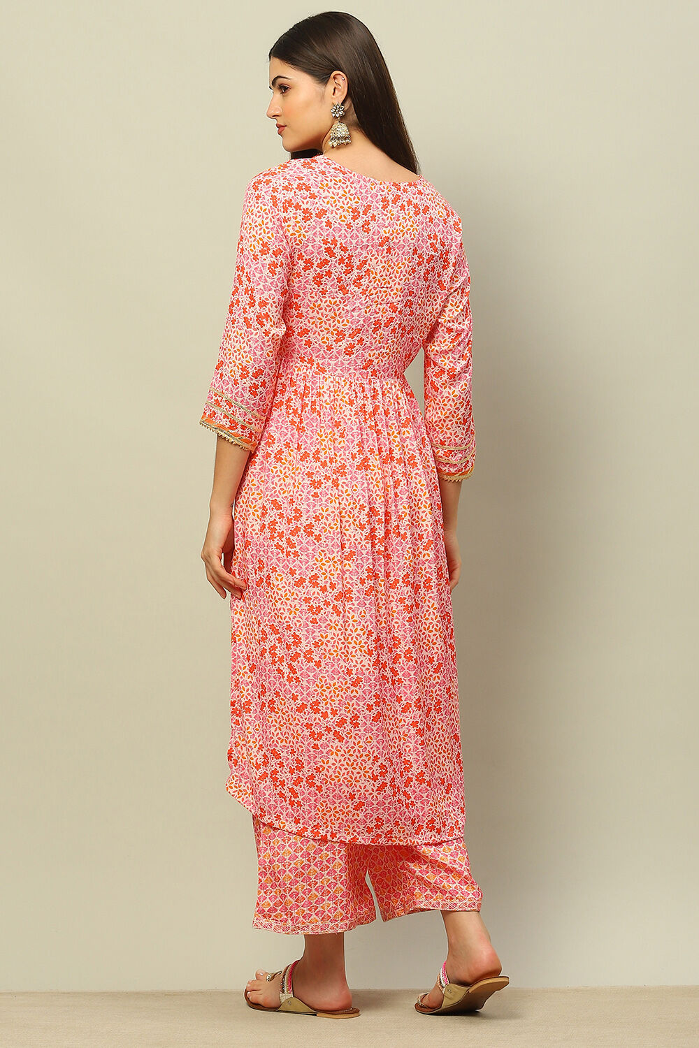 Orange Viscose Muslin Straight Printed Kurta Palazzo Suit Set image number 4