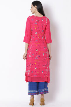 Pink Viscose A-Line Kurta image number 5