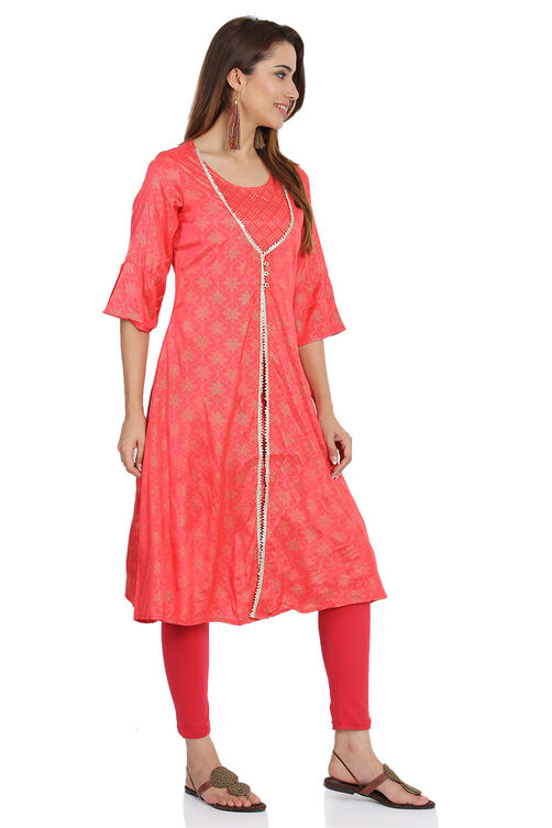 Coral Front open Viscose Kurta image number 2