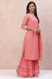 Peach Cotton Lurex Straight Suit Set image number 4