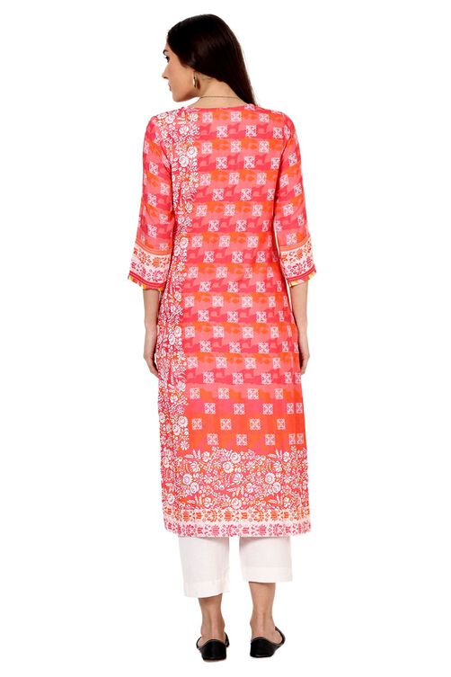 Pink Straight Rayon Kurta image number 3