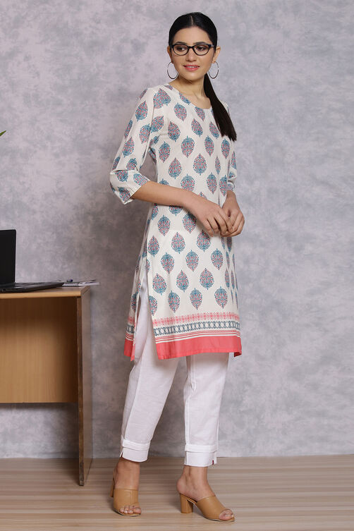 Sky Blue Cotton And Cambric Straight Kurta image number 3