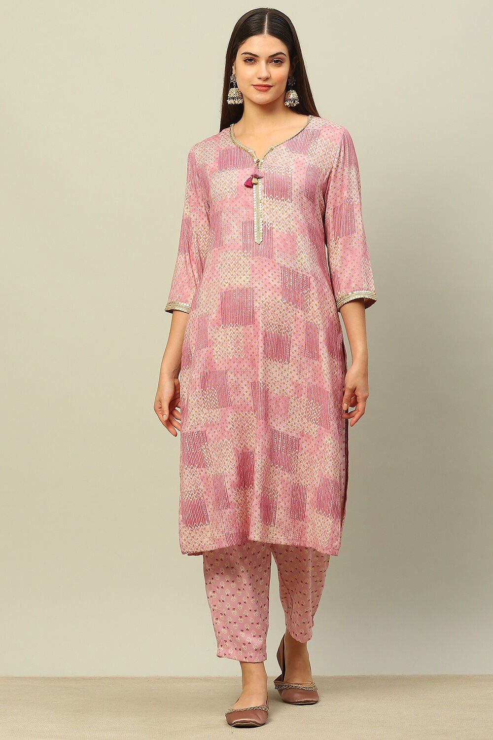 Pink Viscose Blend Straight Printed Kurta Palazzo Suit Set image number 6