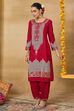 Red Viscose Rayon Straight Printed Kurta Pants Set image number 6