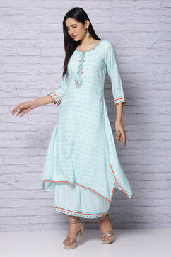 Mint Green Viscose Rayon Asymmetric Kurta image number 3