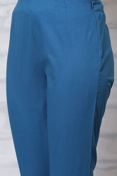 Teal Blue Poly Cotton Slim Pants image number 1
