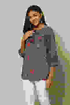 Indigo Blue LIVA Straight Printed Top image number 2