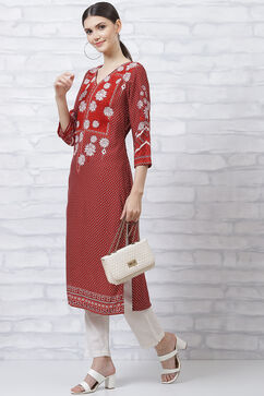 Rust LIVA Straight Kurta image number 5