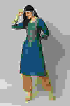 Aqua Blue LIVA  Straight Printed Kurta image number 0