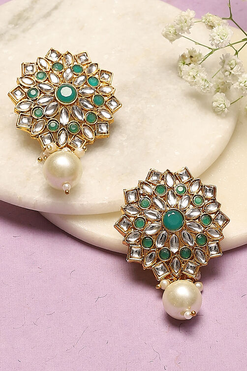 Green Alloy Earrings image number 0