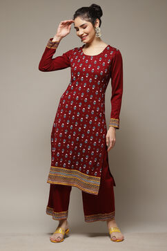 Maroon Acrylic Kurta image number 0