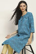 Aqua Viscose Blend Printed Straight Kurta