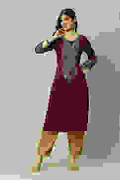 Maroon Poly Viscose Straight Printed Kurta image number 0