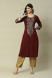 Maroon Poly Viscose Straight Printed Kurta image number 0