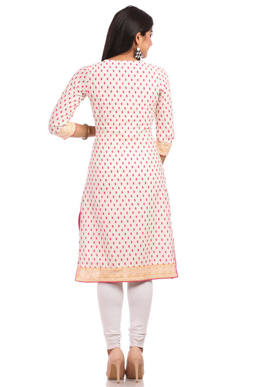 Beige Straight Cotton Kurta image number 1