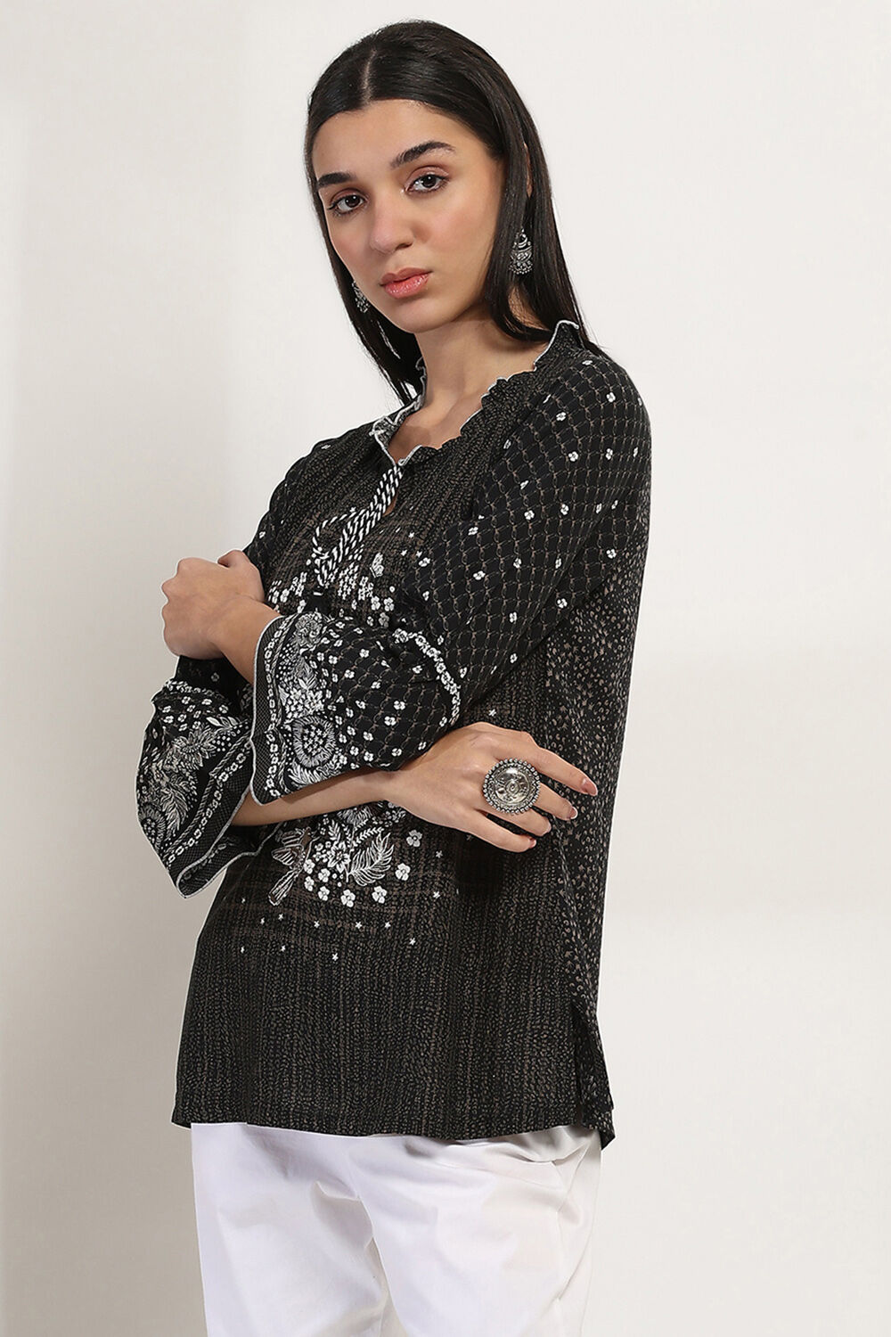 Black Printed Straight Short Kurti image number 2