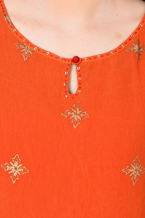 Orange A-Line Georgette Indie Top image number 1