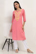 Coral Viscose Blend Straight Kurta image number 0