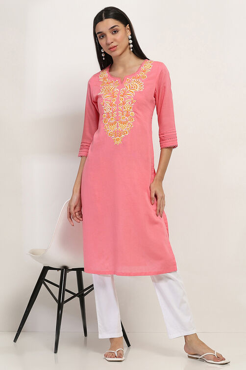 Coral Viscose Blend Straight Kurta image number 0
