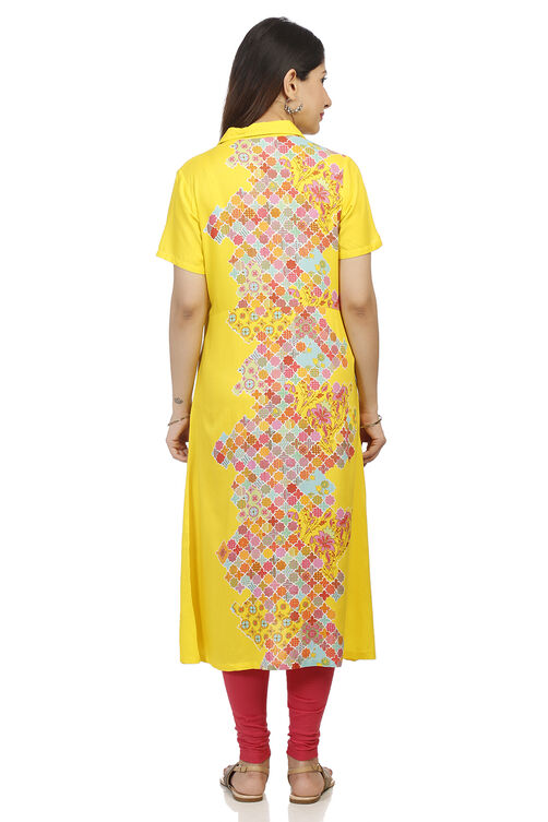 Yellow A Line Viscose Rayon Kurta image number 4