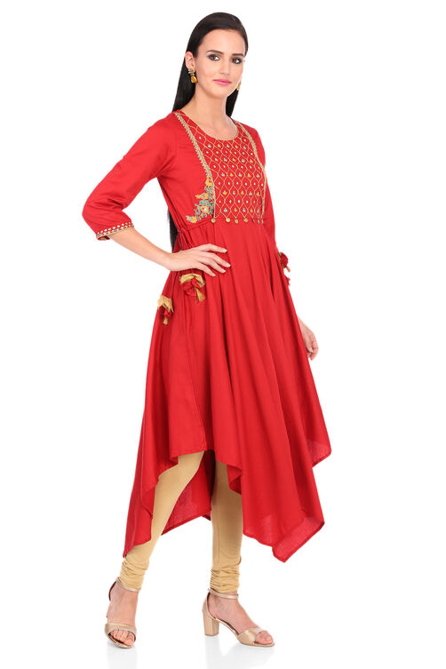 Red Asymmetric Cotton Dress image number 2