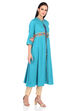 Turquoise Front Open Cotton Kurta image number 2