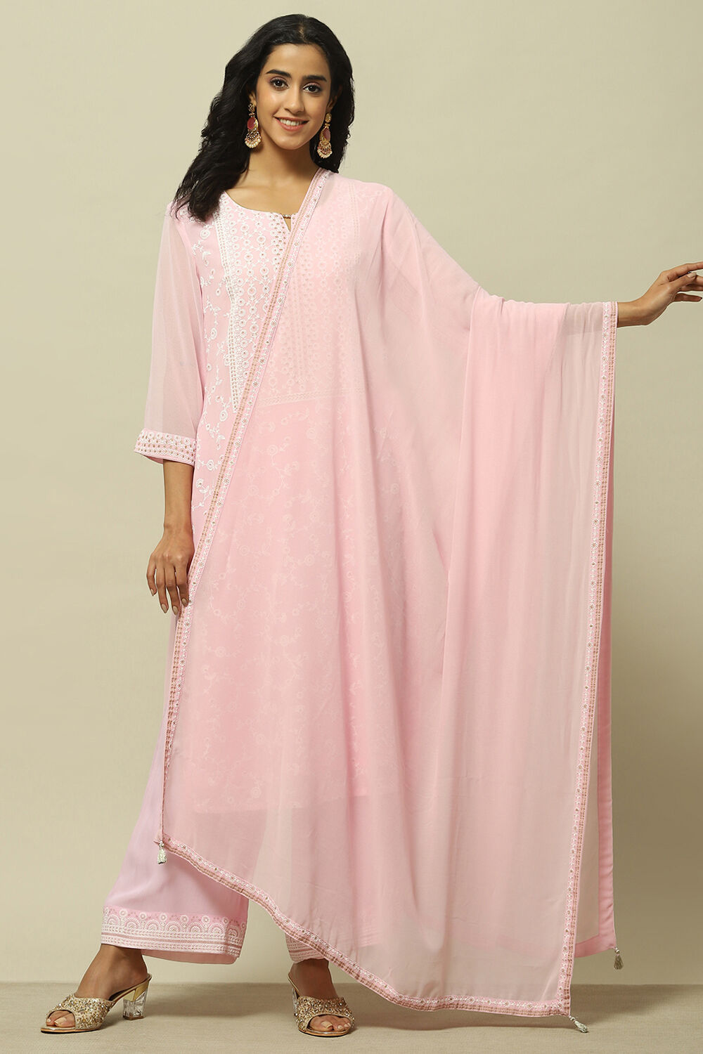 White Poly Georgette Solid Dupatta image number 0