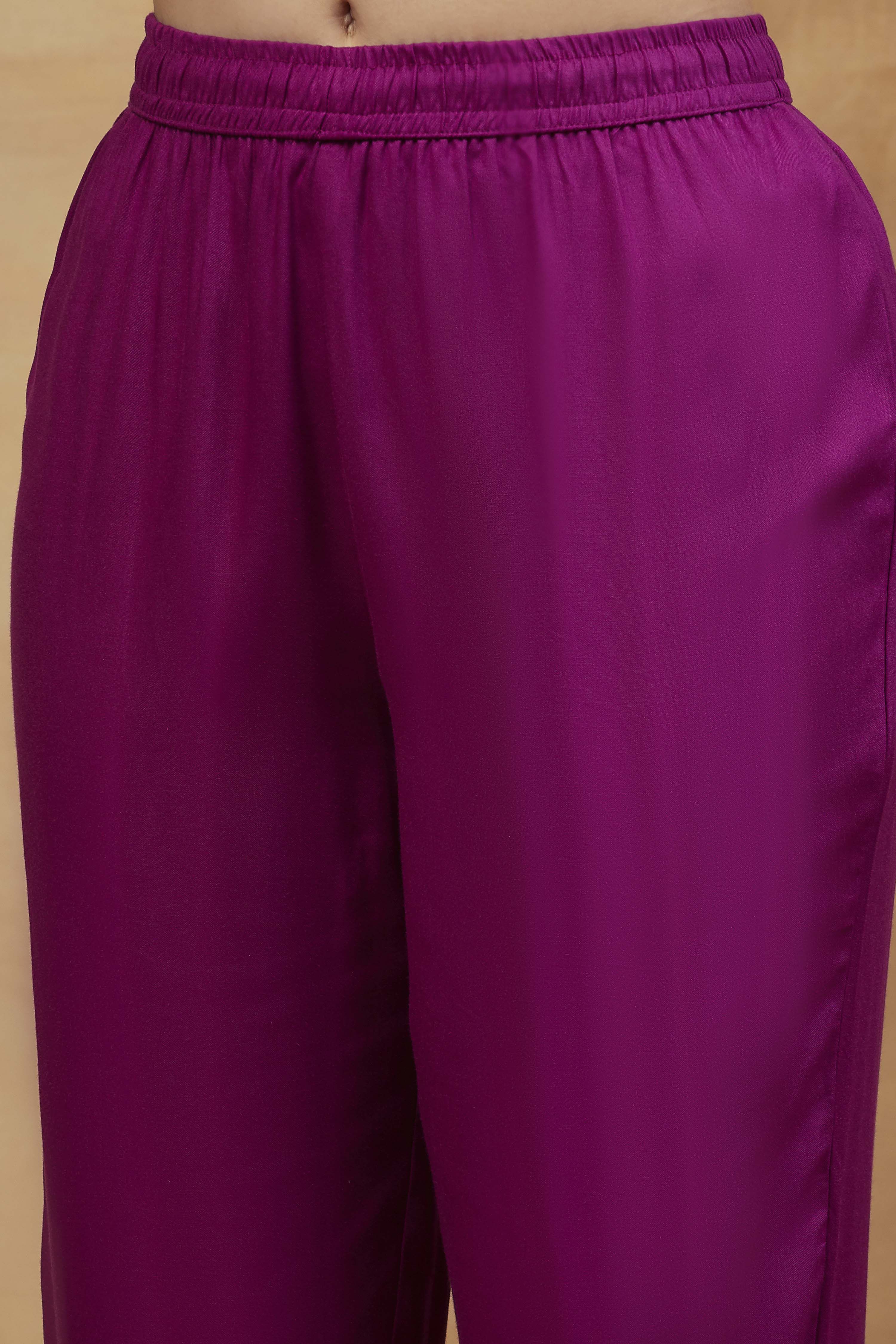 Purple Viscose Rayon Straight Printed Suit Set image number 2