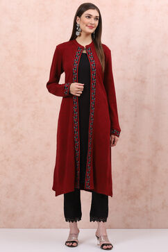 Red Acrylic Front Open Kurta image number 6