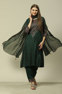 Green LIVA Straight Printed Kurta Palazzo Suit Set image number 0