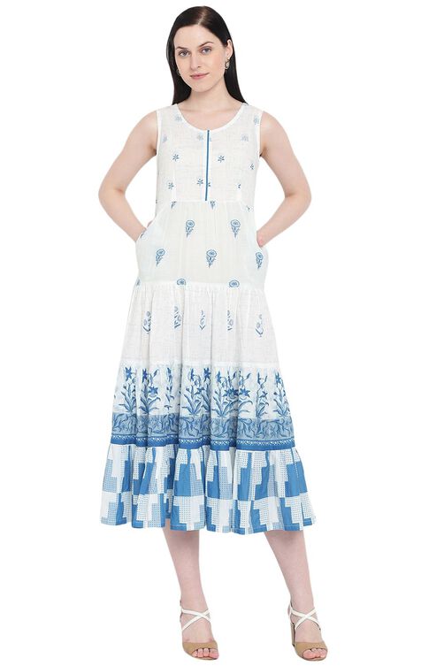 White Cambric Tiered Dress Kurta image number 0