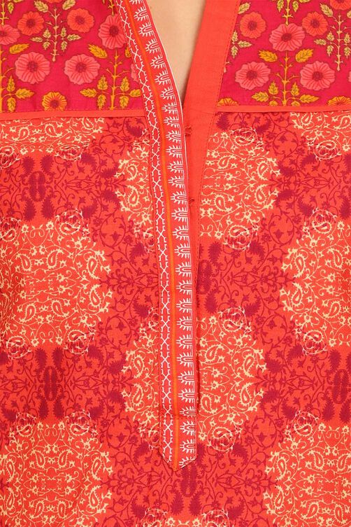 Red Straight Cotton Kurta image number 4
